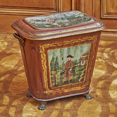 Lot 252 - Chinoiserie Decorated Tole Covered Kindling Bin