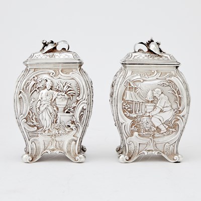 Lot 346 - Pair of Victorian Sterling Silver Chinoserie Tea Caddies