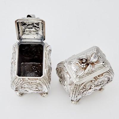 Lot 346 - Pair of Victorian Sterling Silver Chinoserie Tea Caddies