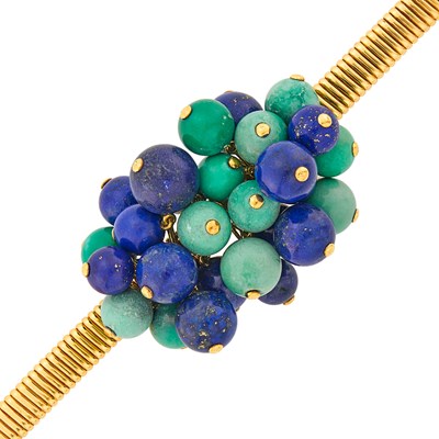 Lot Cartier Gold, Turquoise and Lapis Bead Tubogas Bracelet