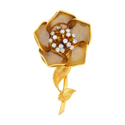 Lot 2328 - Cartier Gold and Diamond 'En Tremblant' Rose Pendant-Brooch, France