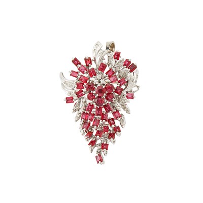 Lot 2278 - Silver, Ruby and Diamond Pendant-Brooch