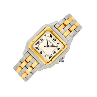 Lot 1046 - Cartier Stainless Steel and Gold 'Panthère' Wristwatch, Ref. W25028B6