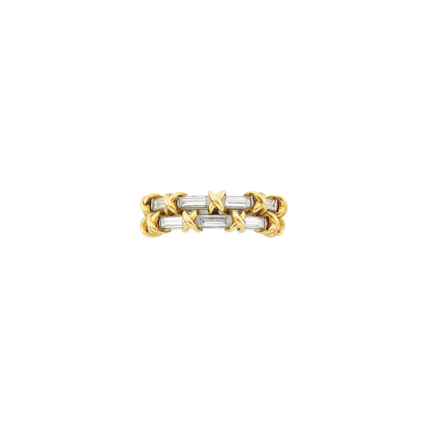 Lot 81 - Tiffany & Co., Schlumberger Platinum, Gold and Diamond Double Band Ring