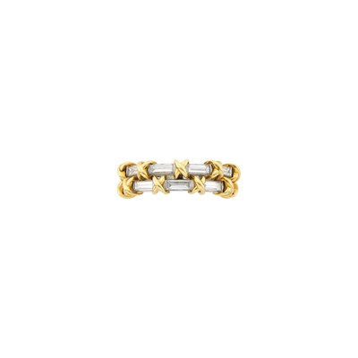 Lot 81 - Tiffany & Co., Schlumberger Platinum, Gold and Diamond Double Band Ring