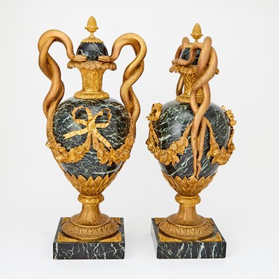 Lot 258 - Pair of Louis XVI Style Gilt-Bronze Mounted Marble Urns with Covers