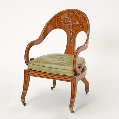 Lot 198 - Regency Mahogany Armchair with Green Leather Cushion