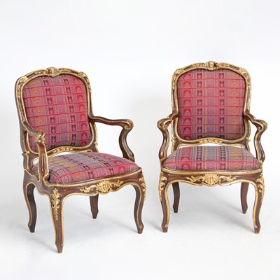 Lot 149 - Pair of Louis XV Parcel Gilt Walnut Armchairs