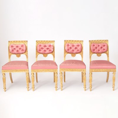 Lot 196 - Set of Four Louis Philippe Upholstered Giltwood Side Chairs