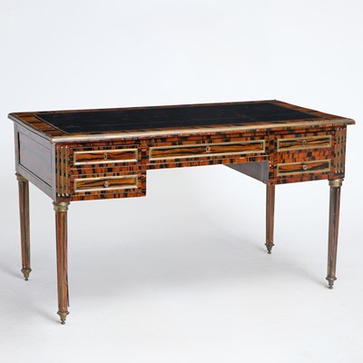 Lot 169 - Louis XVI Style Faux Grain Painted Leather Top Bureau Plat