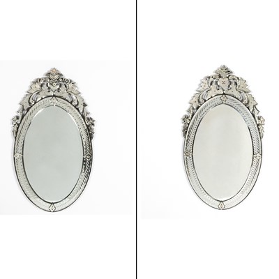 Lot 315 - Pair of Oval Venetian Engraved Mirrors