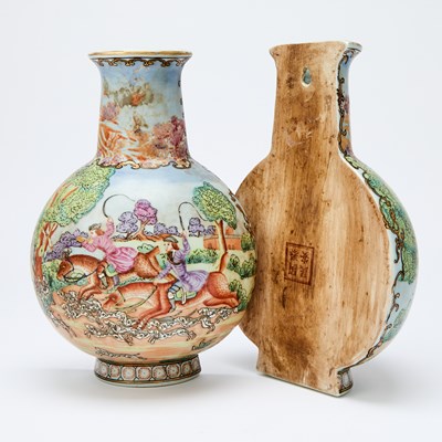 Lot 321 - Pair of Chinese Polychrome Decorated Porcelain Wall Mounted Vases