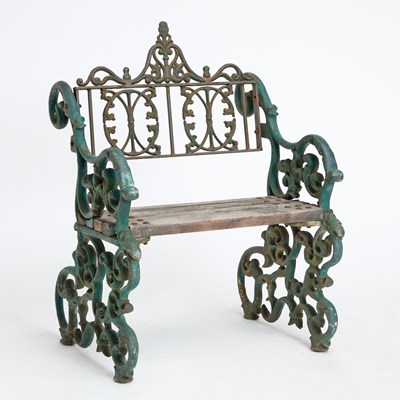 Lot 266 - Wrought Iron and Wood Slat Bench