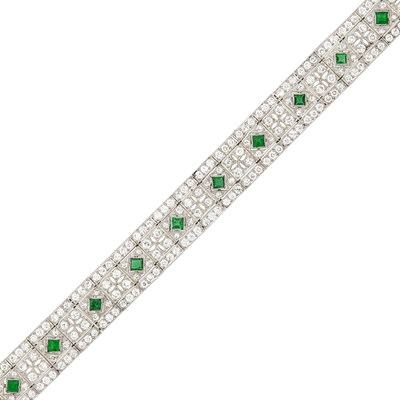 Lot 186 - Platinum, Emerald and Diamond Bracelet