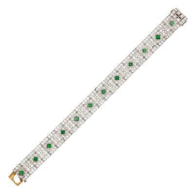 Lot 186 - Platinum, Emerald and Diamond Bracelet