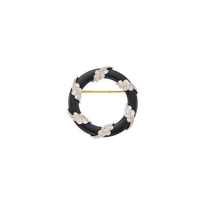 Lot 1127 - Black Onyx, Platinum and Diamond Circle Pin