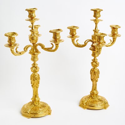 Lot 156 - Pair of Louis XVI Style Gilt Bronze Four-Light Candelabra