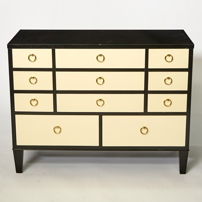 Lot 485 - Pair of Black and White Lacquered Chests of Drawers