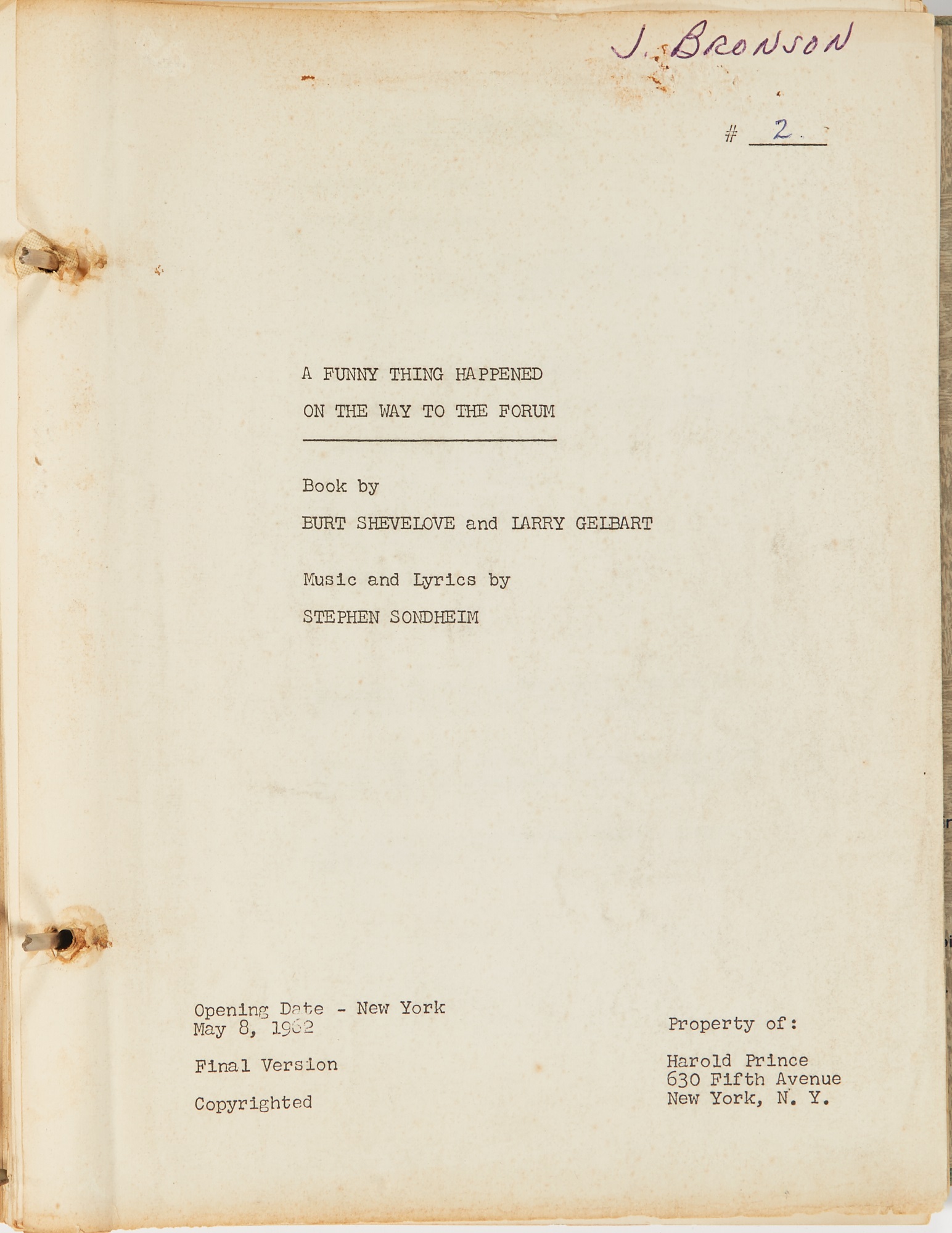 Lot 133 - The Stage Manager's script for A Funny Thing