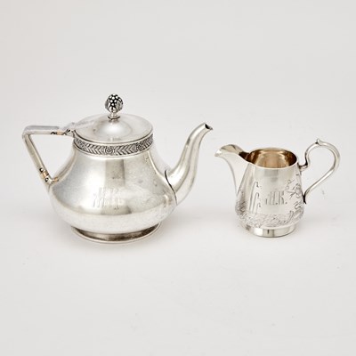 Lot 214 - Russian Silver Teapot and Cream Jug