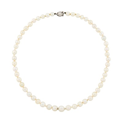 Lot 1054 - Raymond C. Yard Natural Pearl Necklace with Platinum and Diamond Clasp