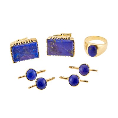 Lot 2442 - Group of Gentleman's Gold and Lapis Jewelry