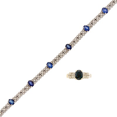 Lot 2296 - White Gold, Sapphire and Diamond Ring and Bracelet