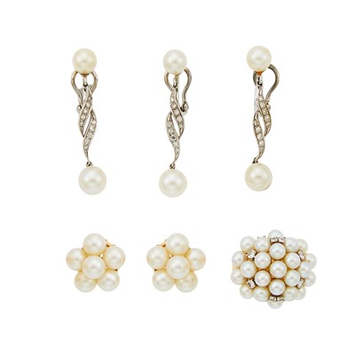 Lot 2421 - Group of Yellow and White Gold, Cultured Pearl and Diamond Jewelry