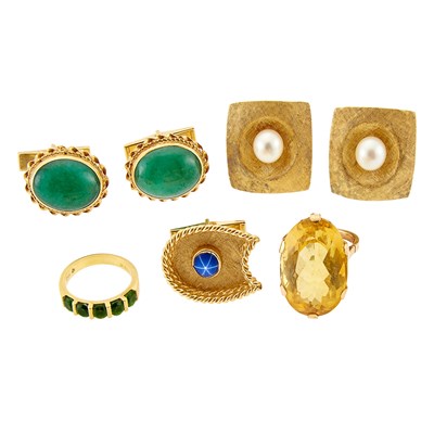 Lot 2446 - Group of Gold, Cultured Pearl and Gem-Set Jewelry