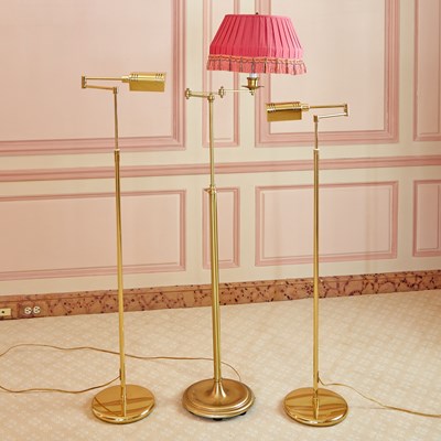 Lot 328 - Three Brass Swing Arm Floor Lamps