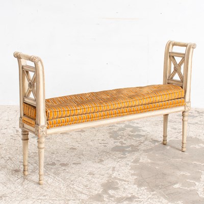 Lot 335 - Directoire Style Painted Wood and Upholstered Window Bench