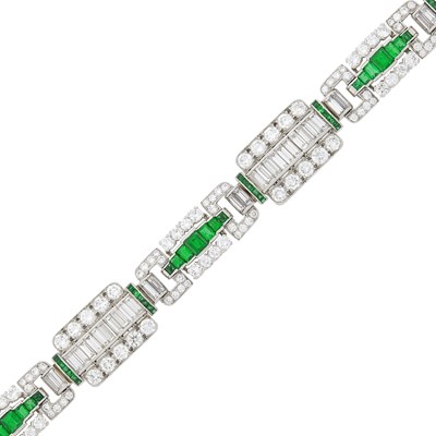 Lot 156 - Platinum, Diamond and Emerald Bracelet