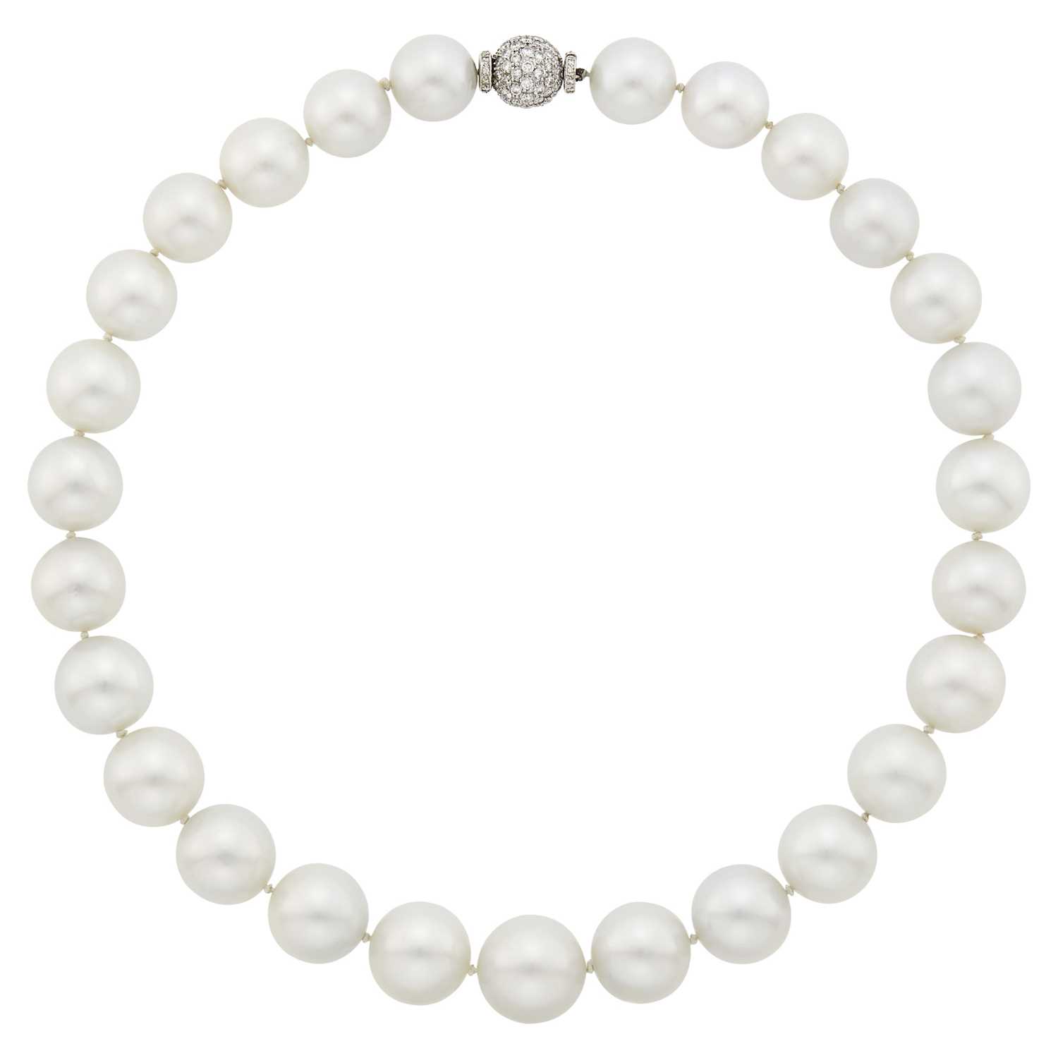 Lot 1163 - South Sea Cultured Pearl Necklace with White Gold and Diamond Ball Clasp