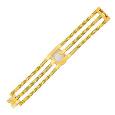 Lot 33 - Van Cleef & Arpels Triple Strand Gold, Mother-of-Pearl and Diamond 'Liane' Snake Chain Wristwatch