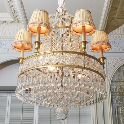 Lot 174 - Empire Style Gilt Metal and Glass Chandelier