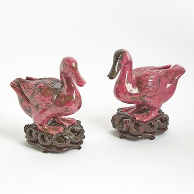 Lot 349 - Pair of Carved Rhodonite Figures of Ducks