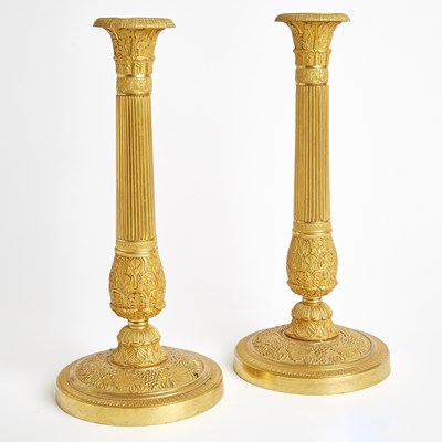 Lot 23 - Pair of Empire Style Gilt Bronze Candlesticks