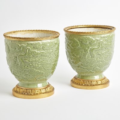 Lot 119 - Pair of Samson Chinese Style Gilt-Metal Mounted Celadon Glazed Porcelain Pots