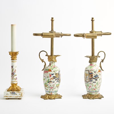 Lot 160 - Pair of Samson Gilt-Metal Mounted Porcelain Chinese Style Ewers Mounted as Lamps