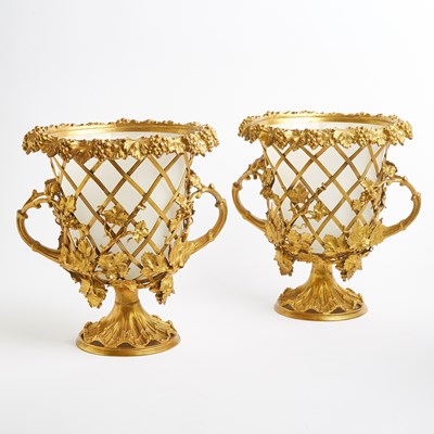 Lot 528 - Pair of Regency Style Gilt Metal and Glass Wine Coolers