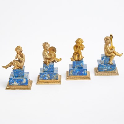 Lot 548 - Set of Four Italian Silver and Lapis Figures of Musicians