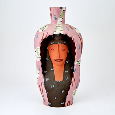 Lot 457 - Andrea Gill Painted Terracotta Vessel Entitled "Pink Veil"