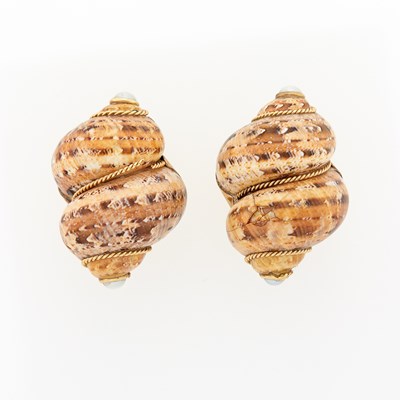 Lot 2376 - Maz Pair of Gold, Shell and Cultured Pearl Earclips