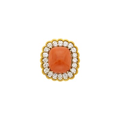 Lot 1018 - Gold, Coral and Diamond Ring