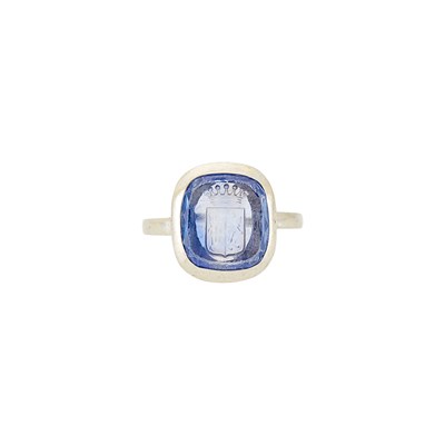 Lot 2259 - Platinum and Sapphire Intaglio Ring