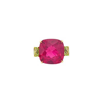 Lot 70 - Paolo Costagli Platinum, Gold, Rubellite and Peridot Ring