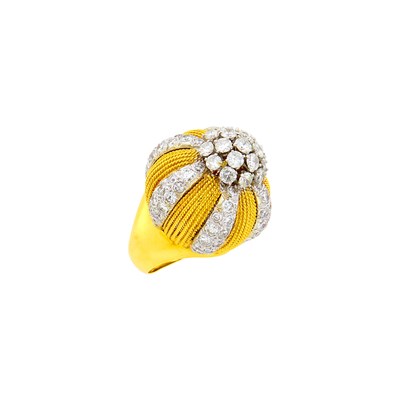 Lot 82 - Two-Color Gold and Diamond Dome Ring