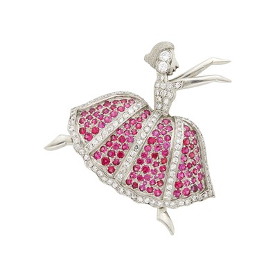 Lot 1183 - Platinum, Ruby and Diamond Dancer Brooch