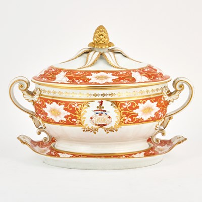 Lot 625 - Chamberlain’s Worcester Porcelain Burnt-Orange Ground Cope Armorial Tureen, Cover and Stand