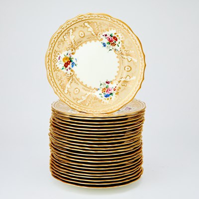 Lot 122 - Twenty-Four Cauldon Gilt and Hand-Painted Porcelain Dessert Plates